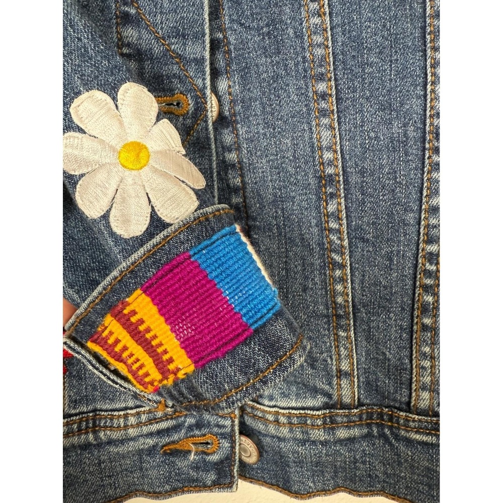 Two Tequilla Sisters Embroidered Denim Jacket M Flowers Bee Design Jean Jacket - Picture 6 of 8